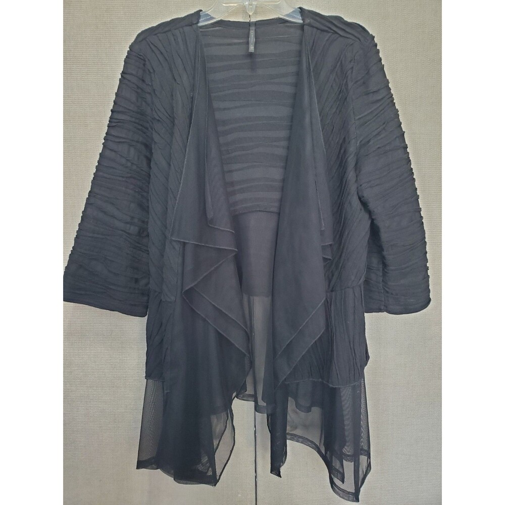 IC by Connie K Black Tiered Textured Open Front Mesh Hem Jacket Size XL Witchy